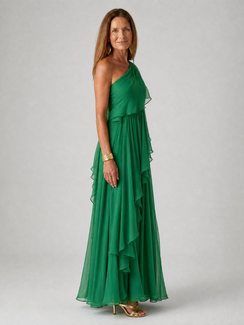 Soledad | Vestido de Invitada Invierno con Volantes Mujer Un Hombro