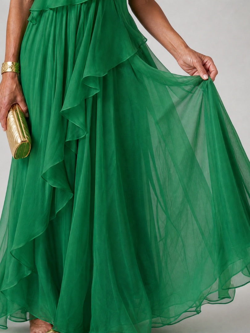 Soledad | Vestido de Invitada Invierno con Volantes Mujer Un Hombro