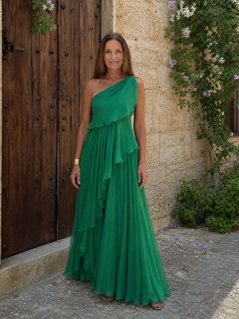 Soledad | Vestido de Invitada Invierno con Volantes Mujer Un Hombro