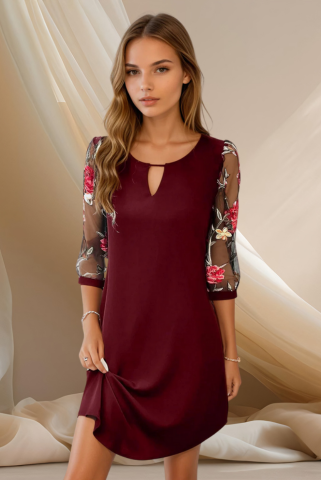 Soledad | Vestido de Madrina con Mangas Transparentes Mujer Escote V