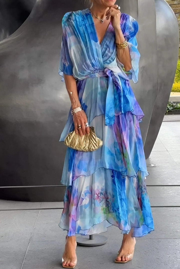 Soledad | Vestido Largo con Volantes Estampado Mujer Escote V