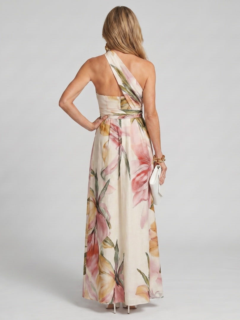 Soledad | Vestido Largo de Graduación Estampado Floral Mujer Cuello Halter