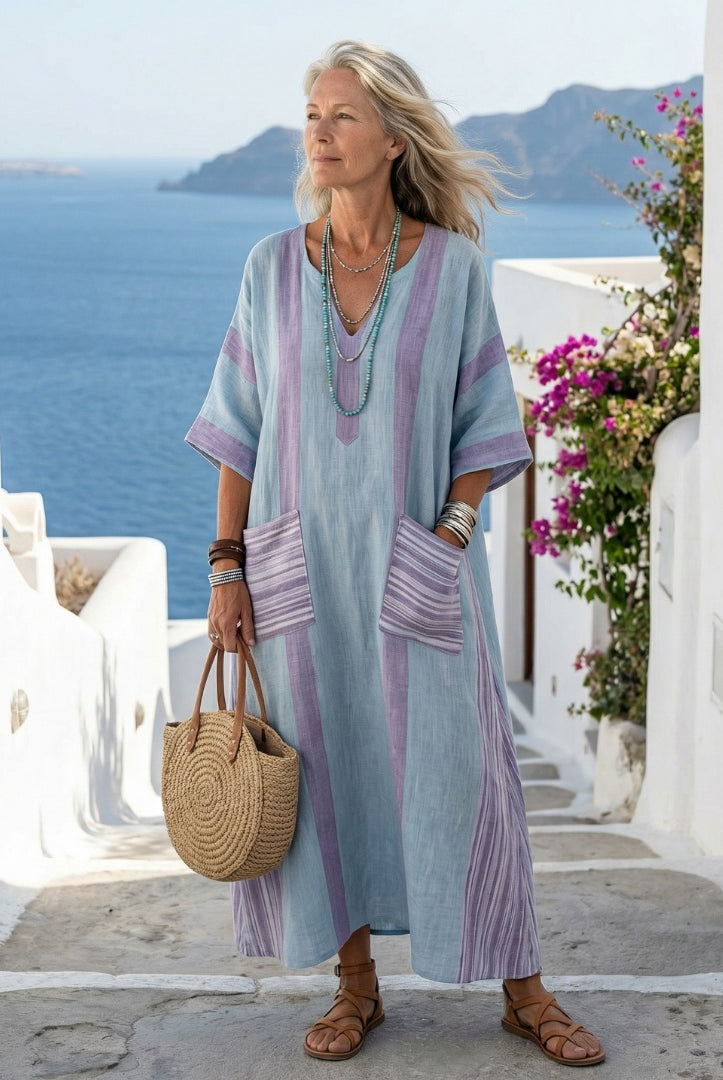 Soledad | Vestido Largo de Verano Mujer Rayas Bolsillos Manga Corta