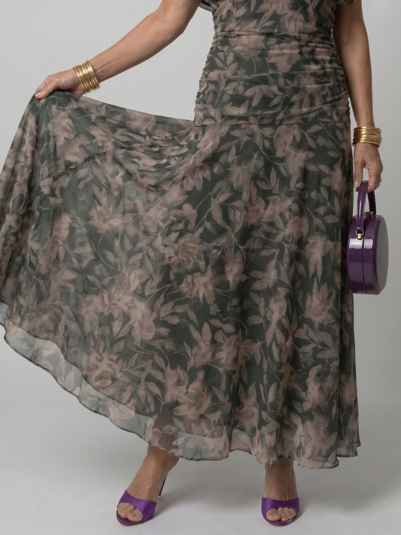 Soledad | Vestido Midi Drapeado Estampado Floral Mujer Sin Hombros