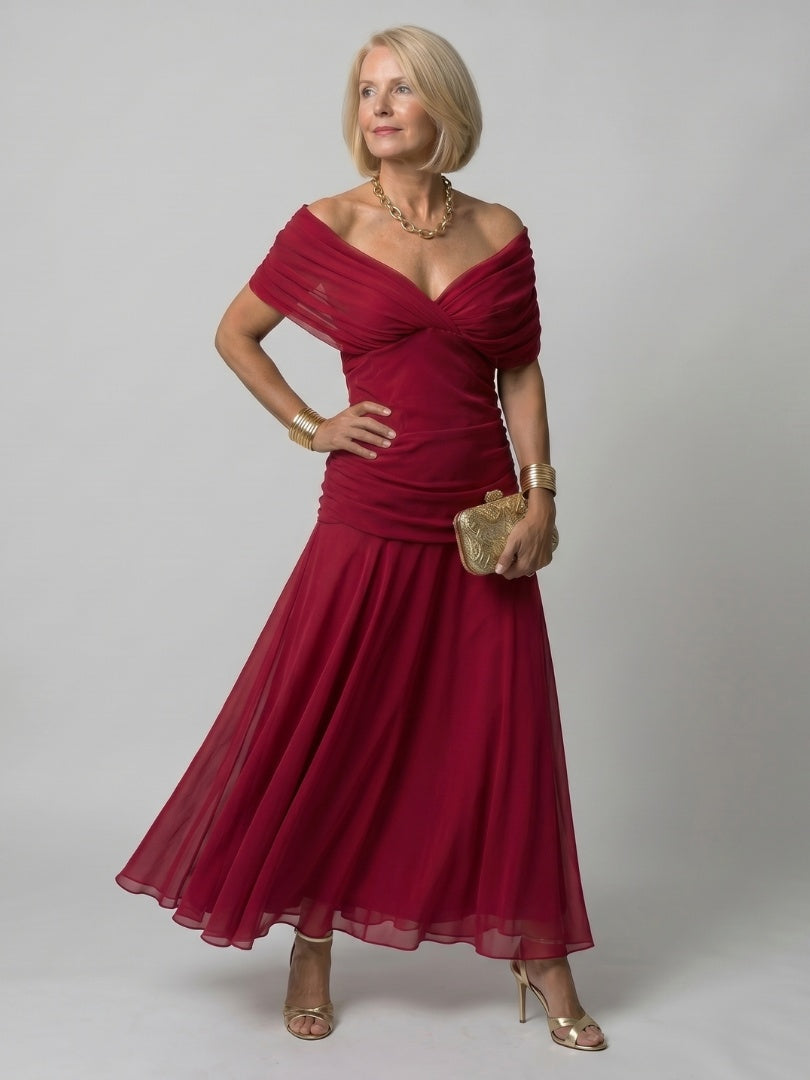 Soledad | Vestido Midi Drapeado Estampado Floral Mujer Sin Hombros