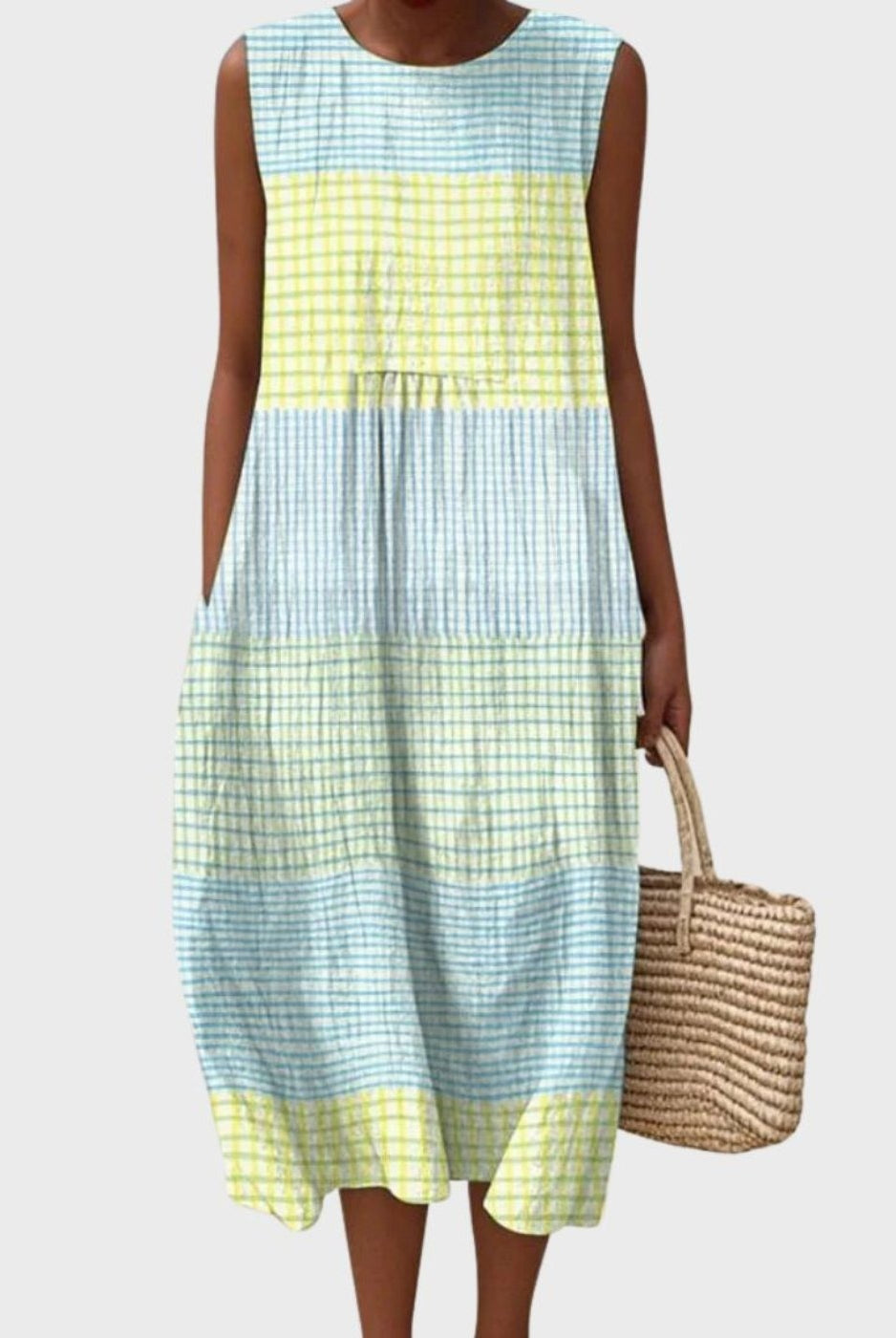 Soledad | Vestido Midi Estampado de Cuadros Sin Mangas Mujer Capas