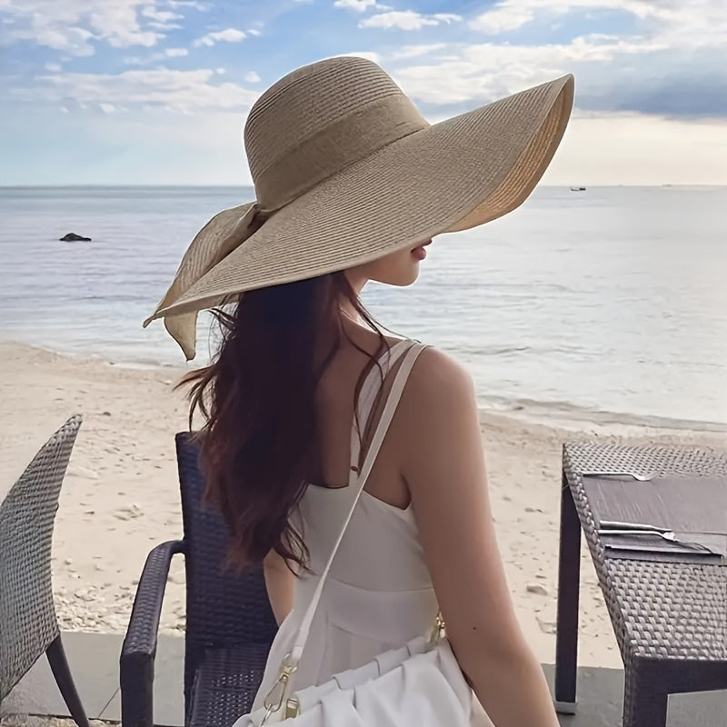 Sombrero de Ala Ancha de Paja Mujer Lazo Ajustable
