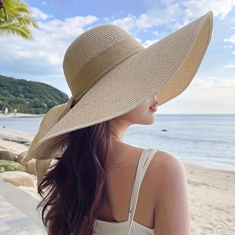 Sombrero de Ala Ancha de Paja Mujer Lazo Ajustable