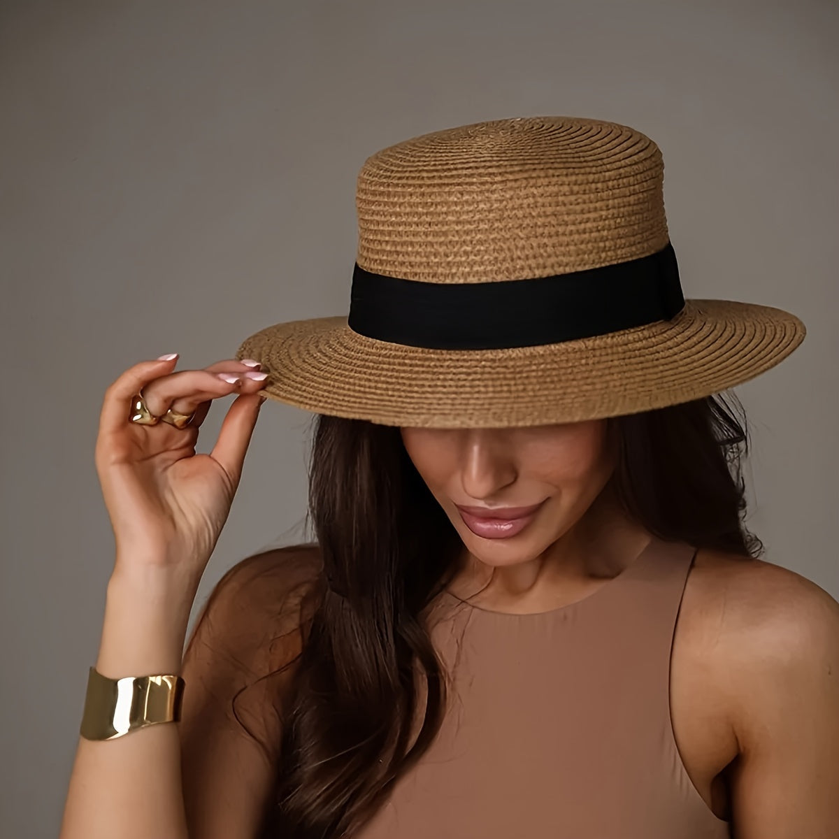 Sombrero de Paja de Ala Ancha Mujer Cinta