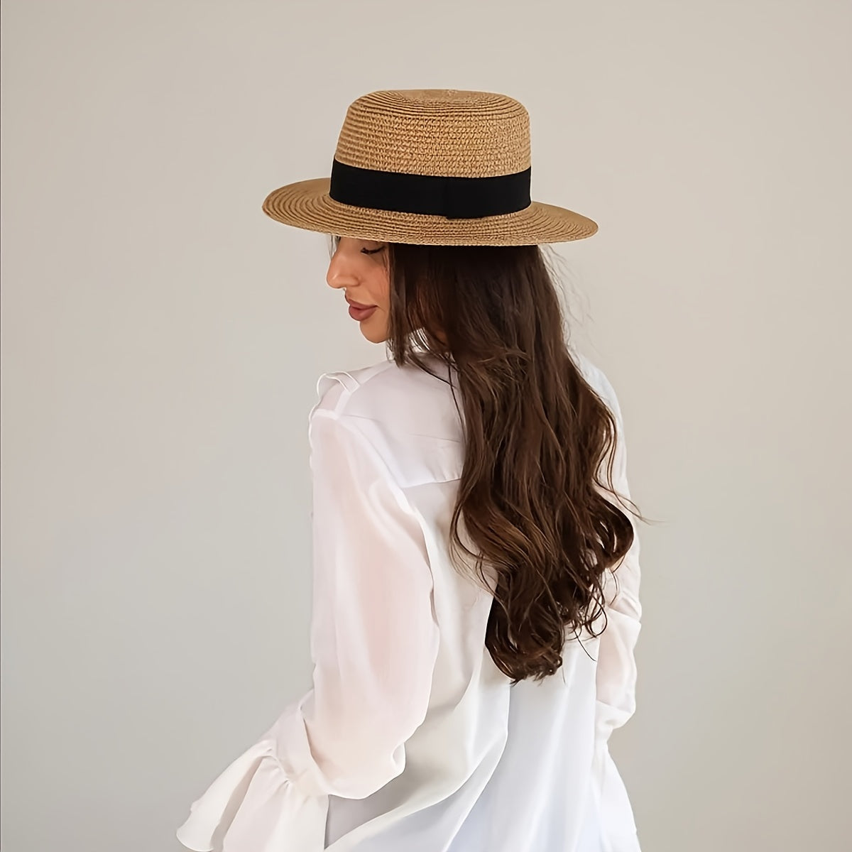 Sombrero de Paja de Ala Ancha Mujer Cinta