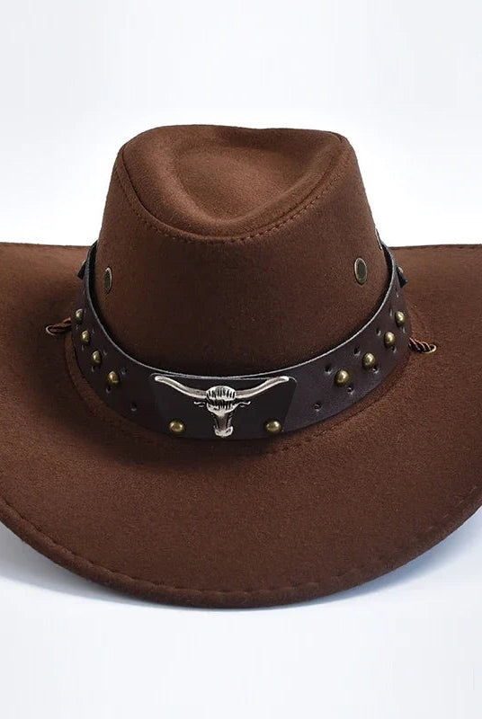 Sombrero Vaquero Western de Ala Ancha Hombre Banda Decorativa