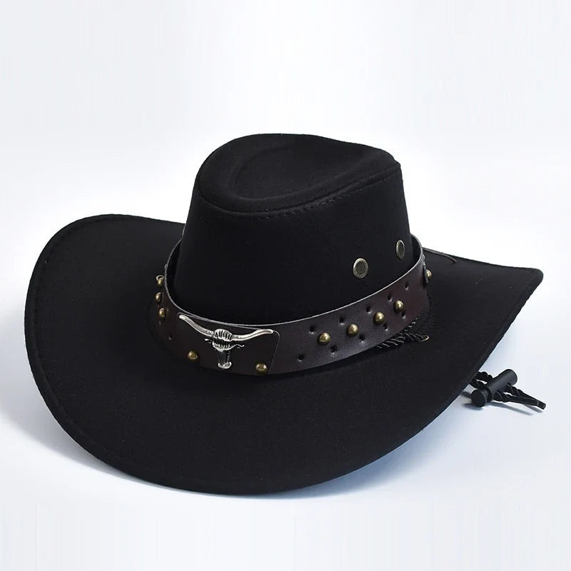 Sombrero Vaquero Western de Ala Ancha Hombre Banda Decorativa