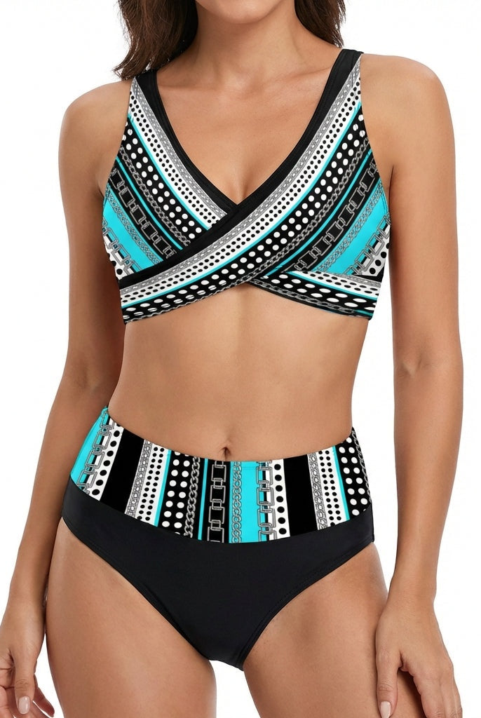 Sonia | Bikini Top Cruzado Talle Alto Mujer Estampado Geométrico