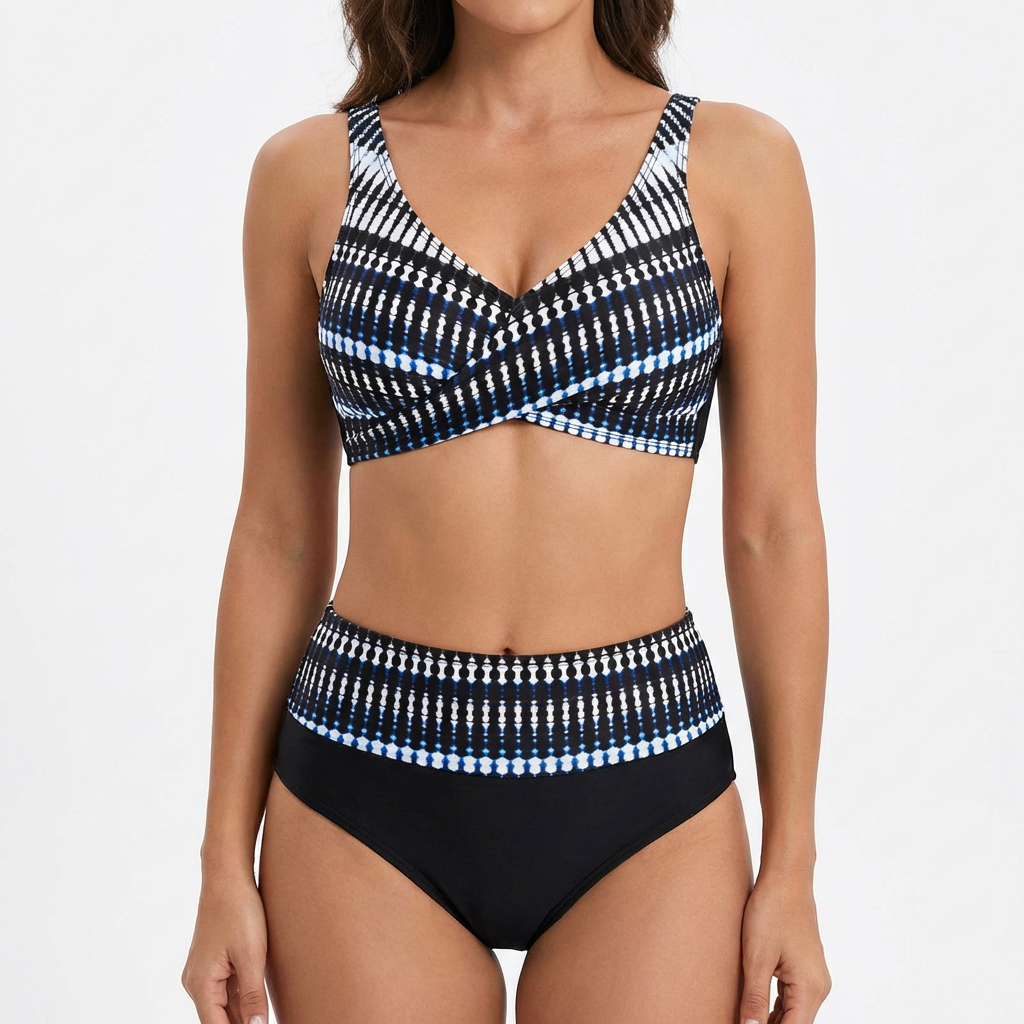 Sonia | Bikini Top Cruzado Talle Alto Mujer Estampado Geométrico