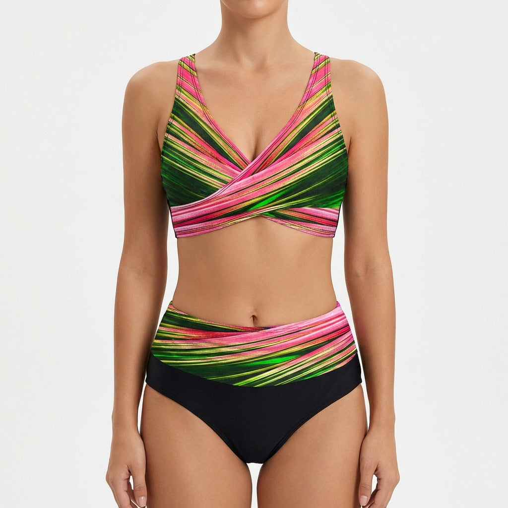 Sonia | Bikini Top Cruzado Talle Alto Mujer Estampado Geométrico