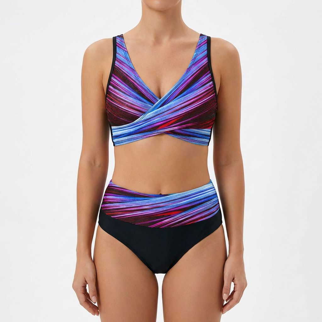 Sonia | Bikini Top Cruzado Talle Alto Mujer Estampado Geométrico