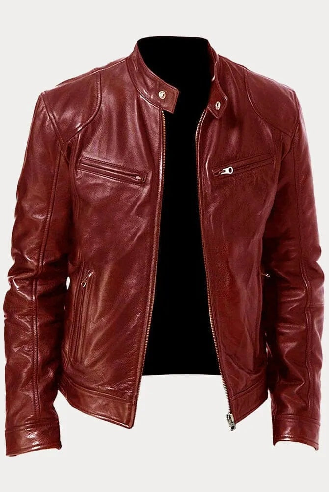 Sonia | Chaqueta de Cuero Biker Mujer Cuello Mao Cremalleras