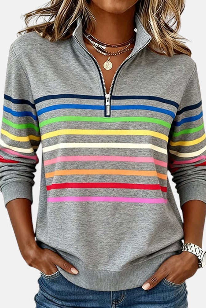 Sudadera de Rayas Mujer Cuello Cremallera Manga Larga