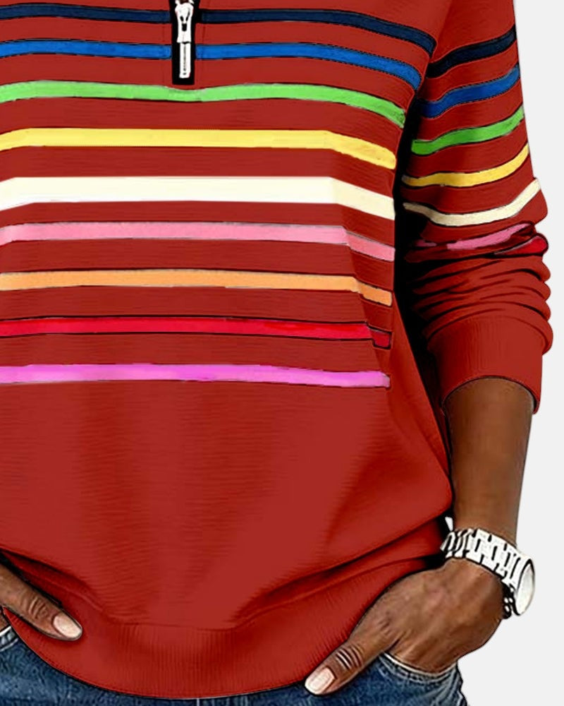 Sudadera de Rayas Mujer Cuello Cremallera Manga Larga