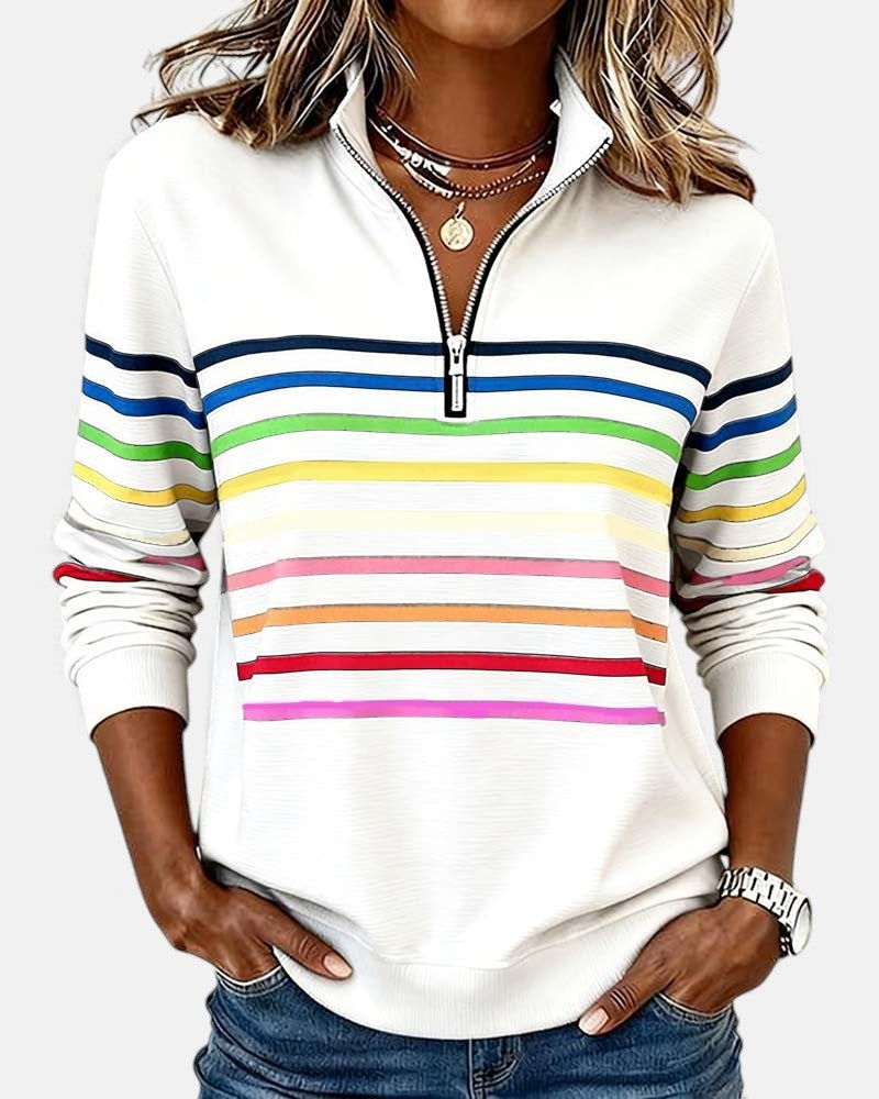 Sudadera de Rayas Mujer Cuello Cremallera Manga Larga