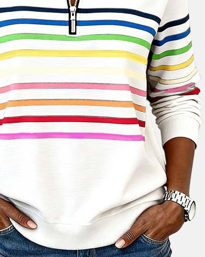 Sudadera de Rayas Mujer Cuello Cremallera Manga Larga