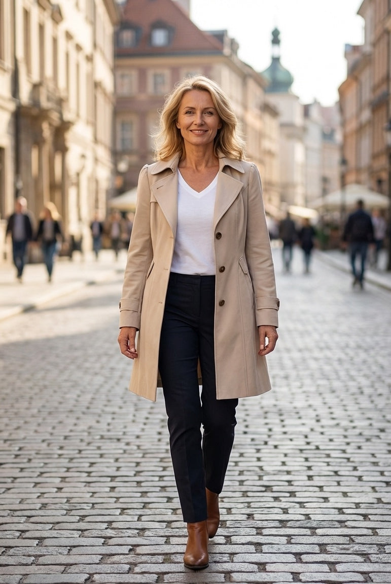 Teresa | Gabardina Corta Elegante Mujer Doble Botonadura