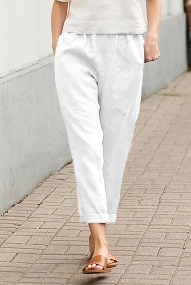 Teresa | Pantalón Fluido de Lino Mujer Cintura Elástica