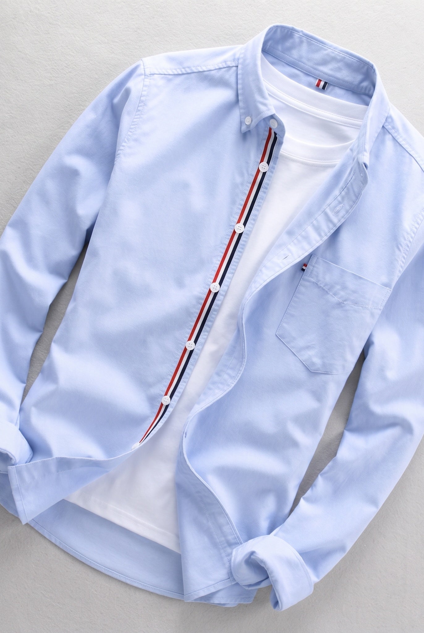 Tomás | Camisa de Manga Larga Hombre Oxford Botones Detalle Tricolor