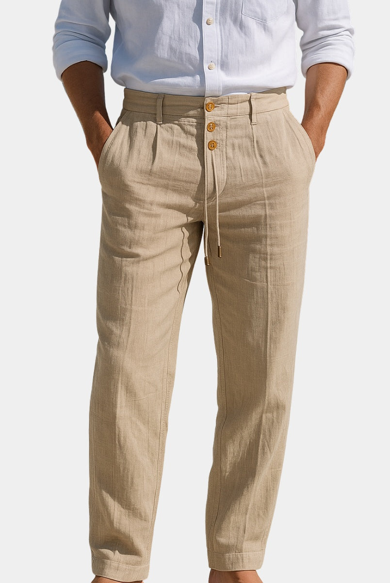 Tomás | Pantalón de Lino con Pinzas Hombre Cordón Ajustable
