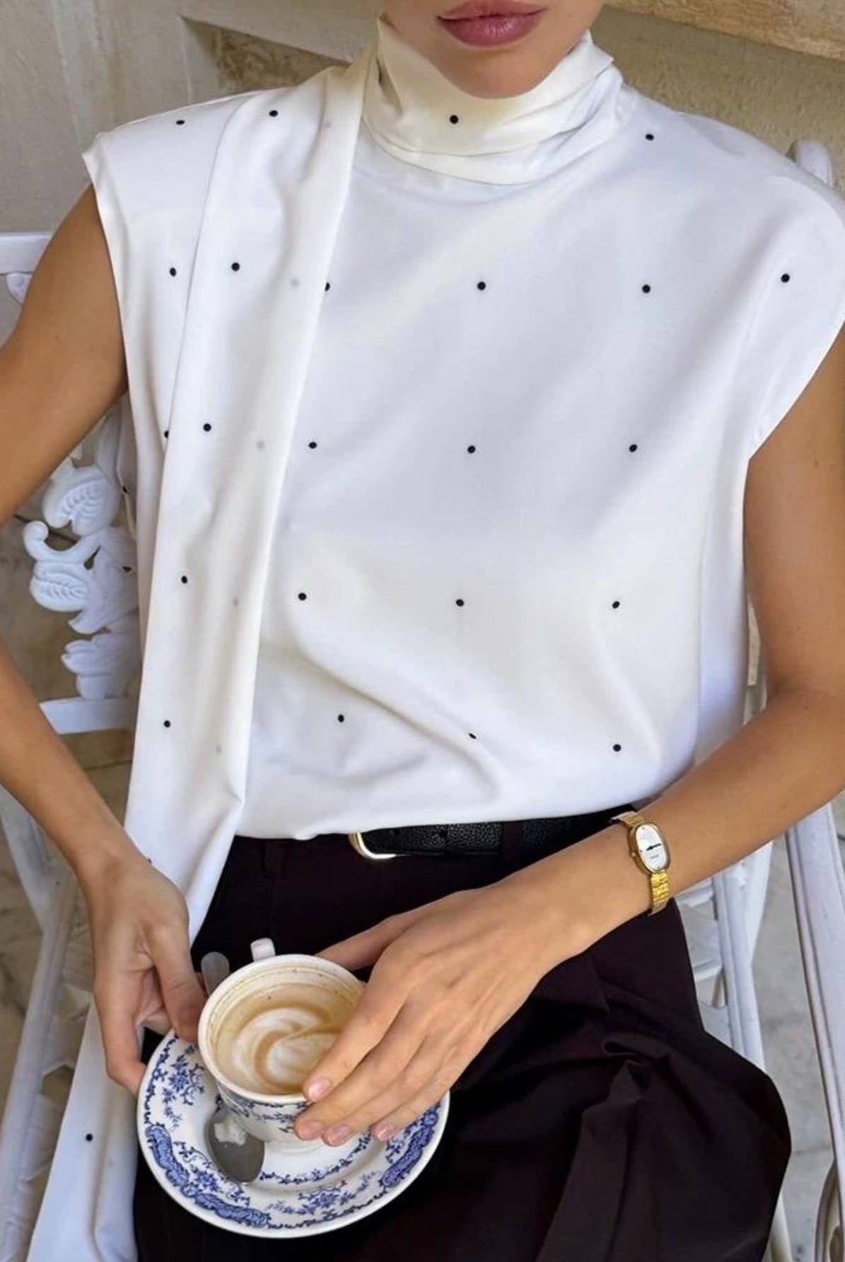 Top de Lunares Sin Mangas Mujer Cuello Alto