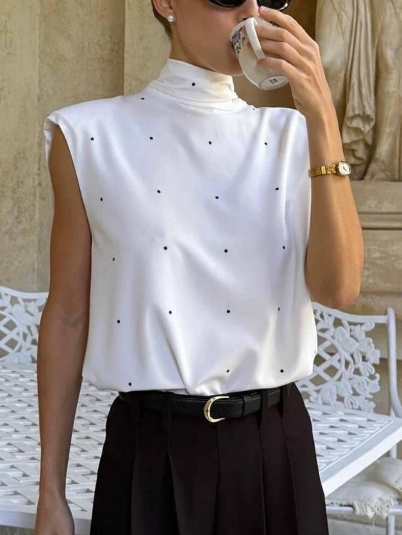Top de Lunares Sin Mangas Mujer Cuello Alto