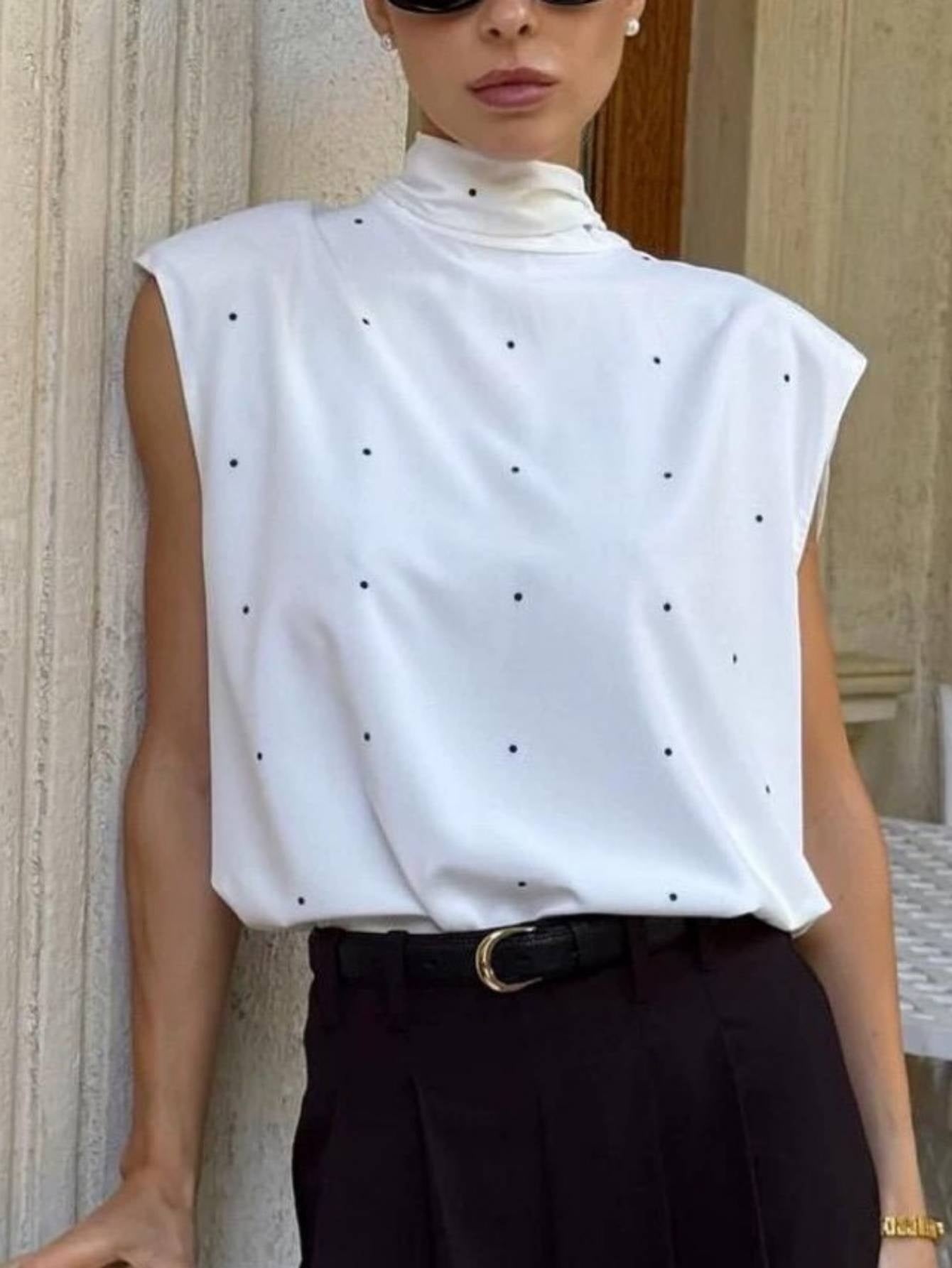 Top de Lunares Sin Mangas Mujer Cuello Alto