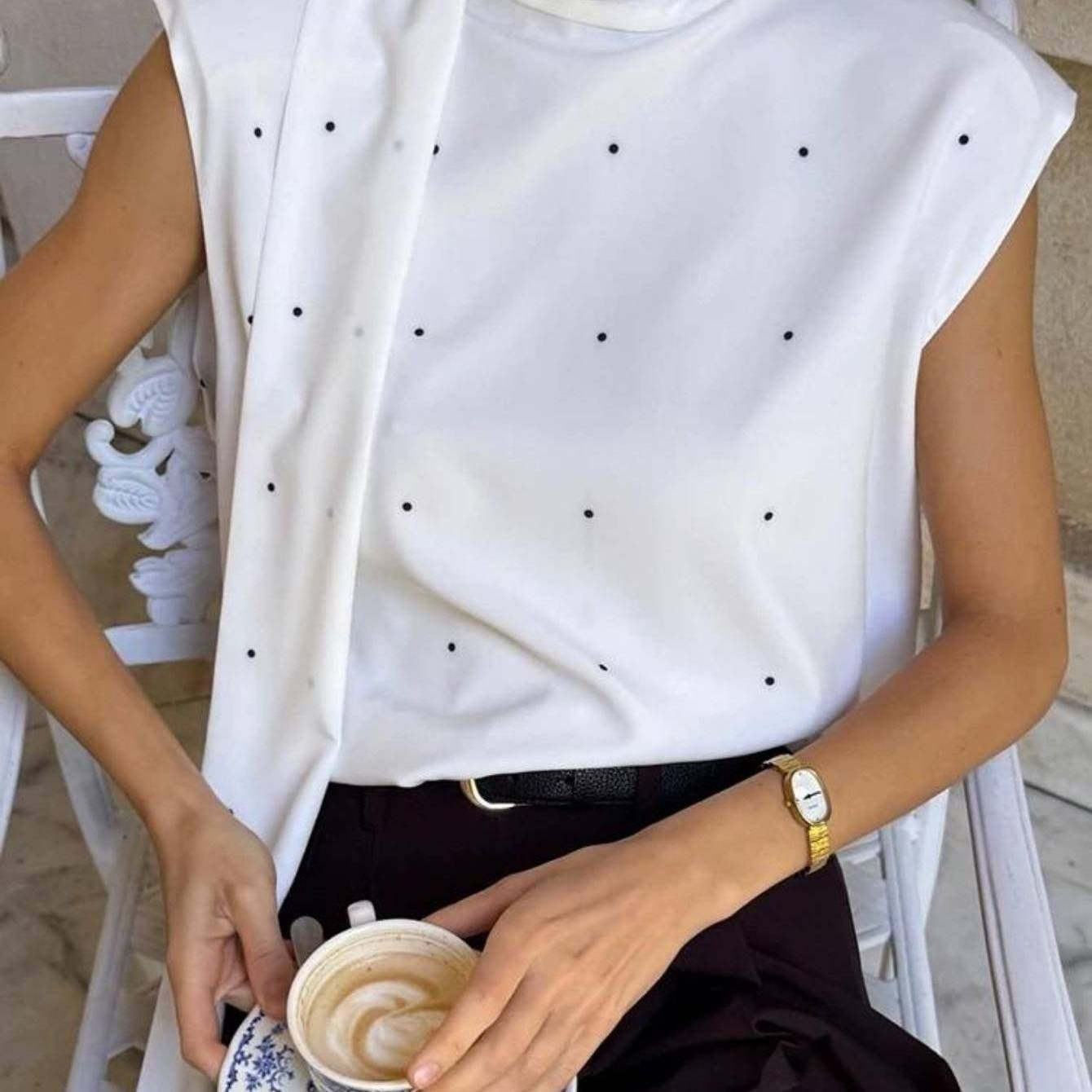 Top de Lunares Sin Mangas Mujer Cuello Alto