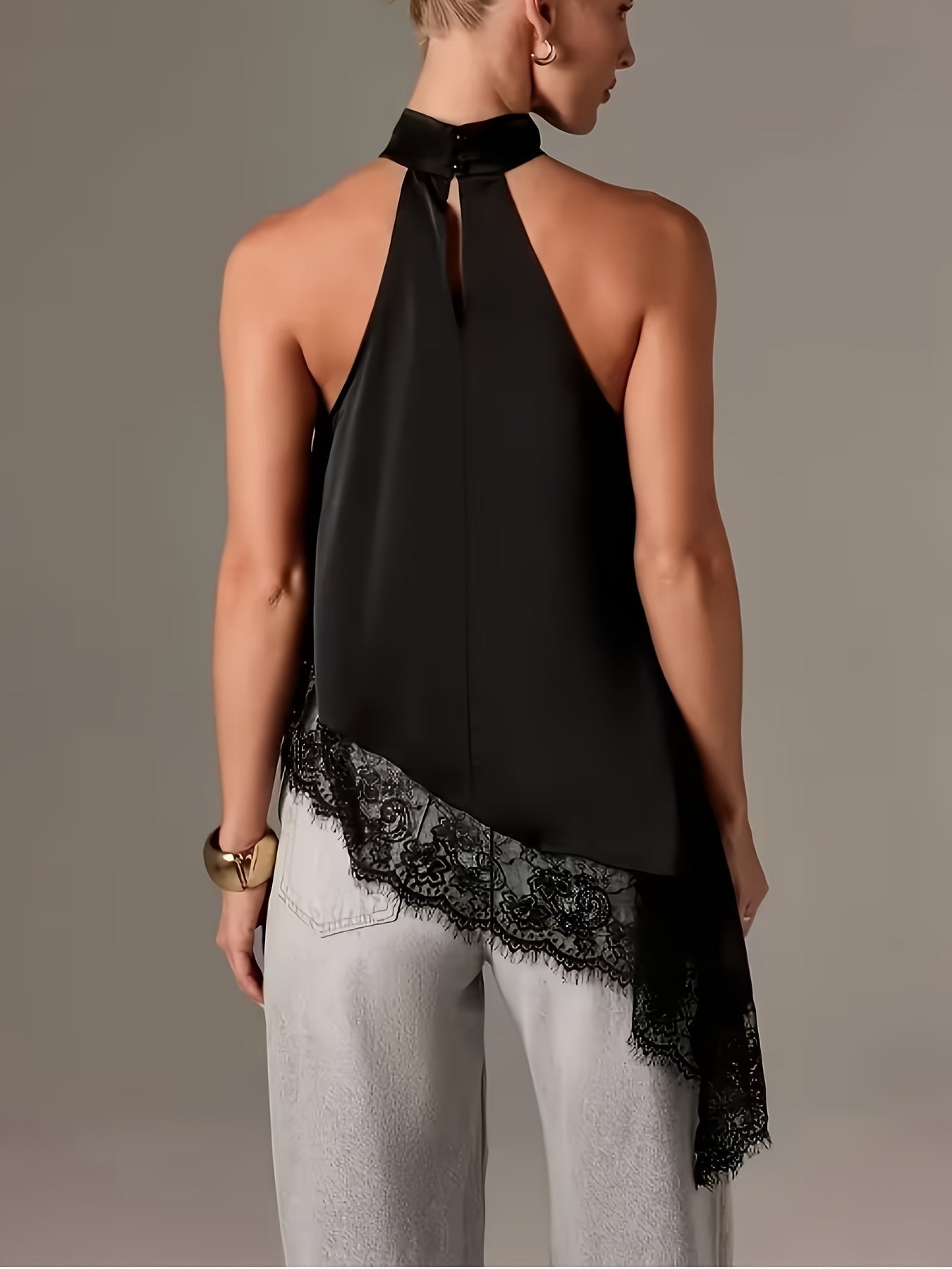 Top Halter Asimétrico con Encaje Mujer Cuello Alto