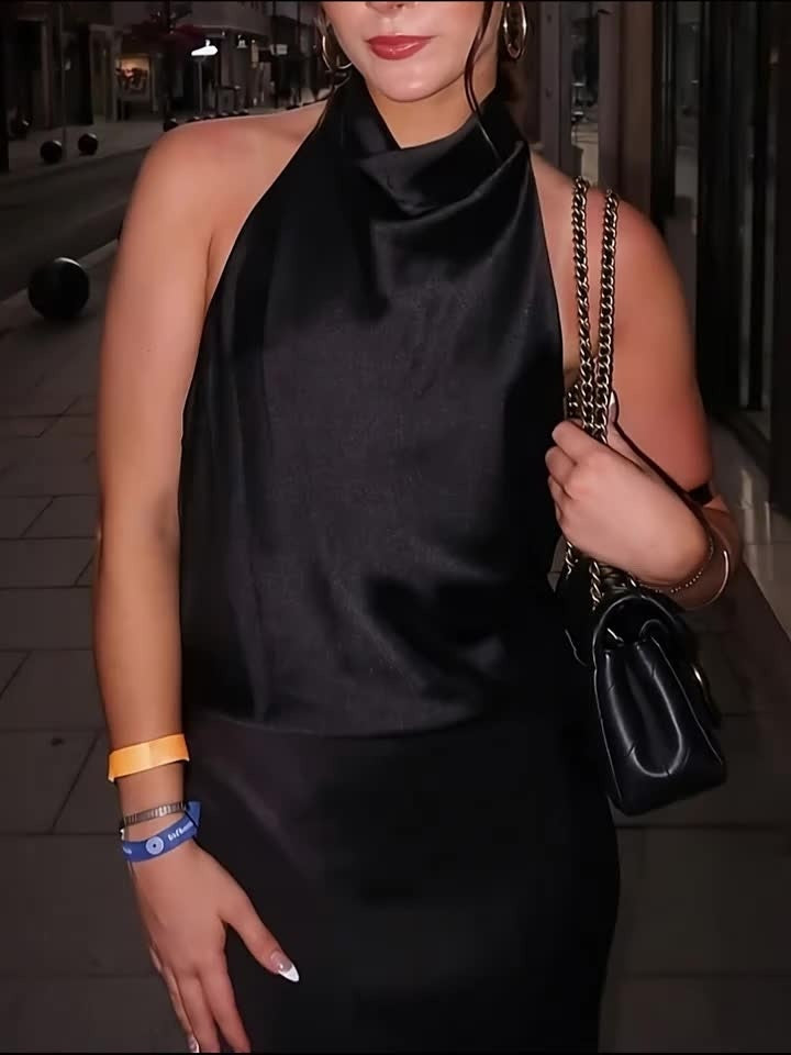 Top Halter con Espalda Descubierta Mujer Cuello Alto