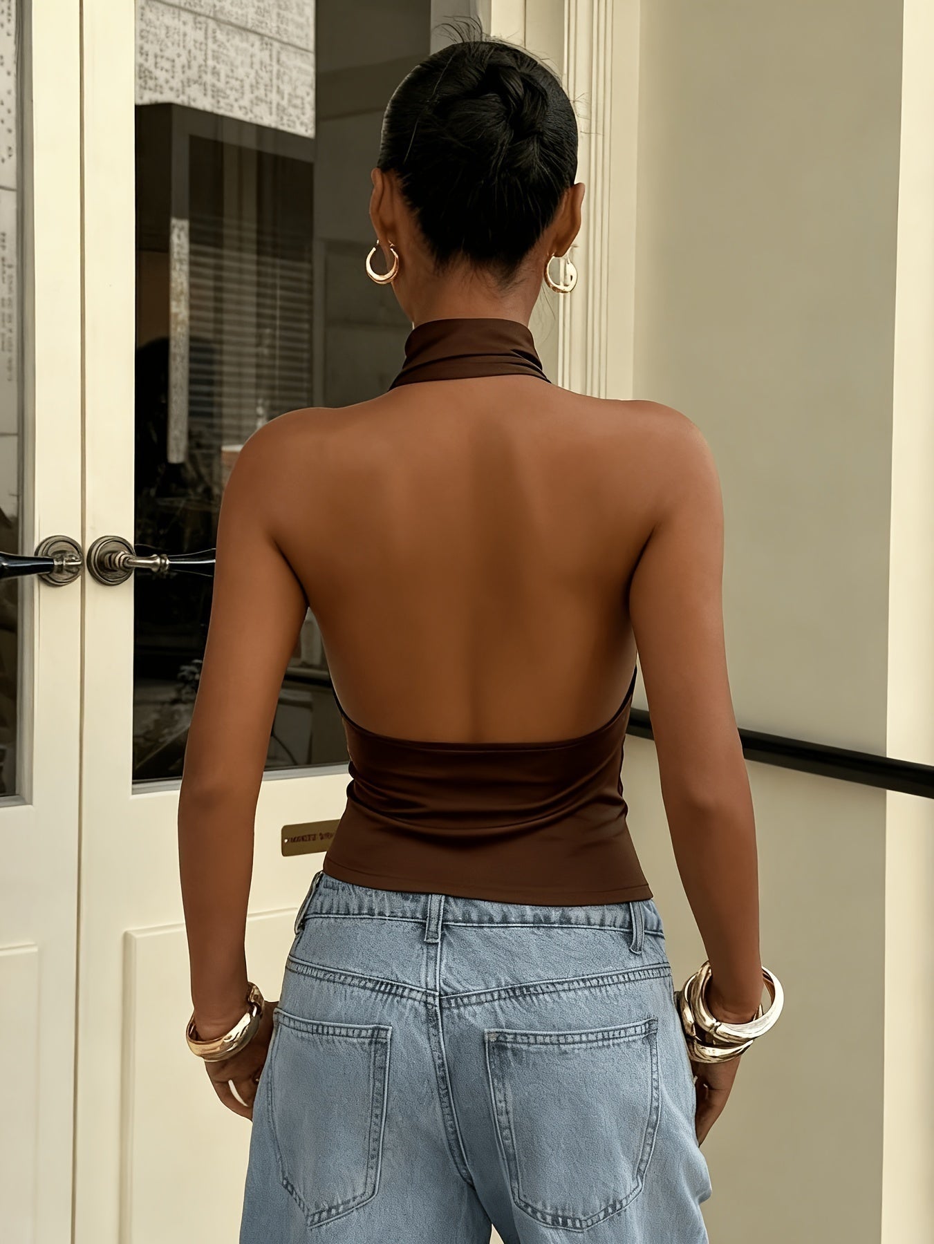 Top Halter con Espalda Descubierta Mujer Cuello Alto