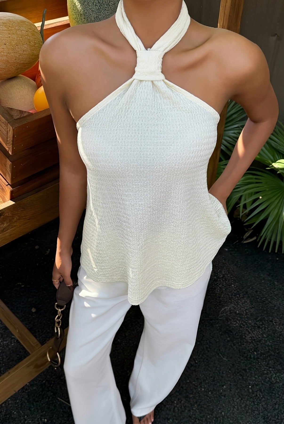 Top Halter con Espalda Descubierta Mujer Sin Mangas
