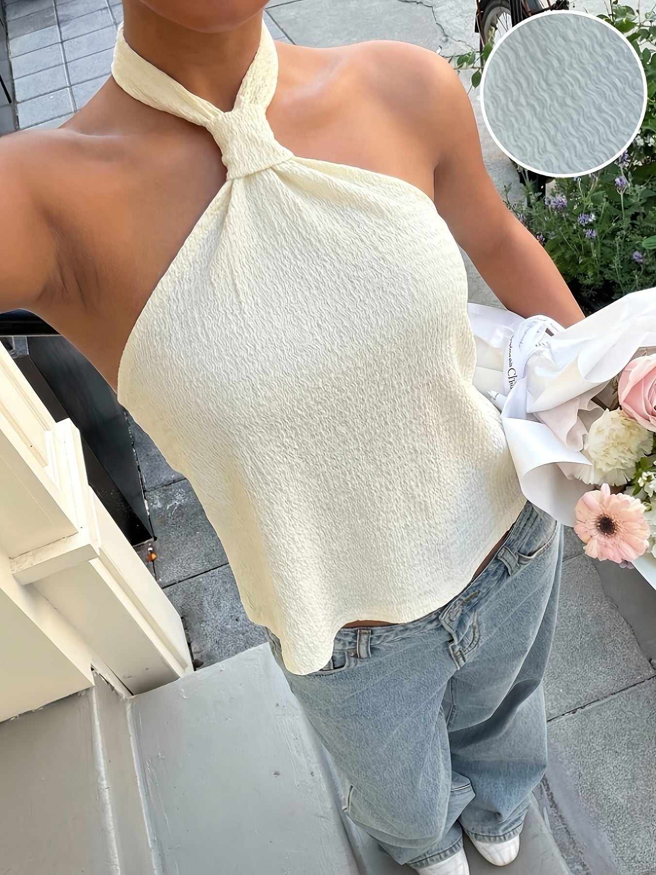 Top Halter con Espalda Descubierta Mujer Sin Mangas