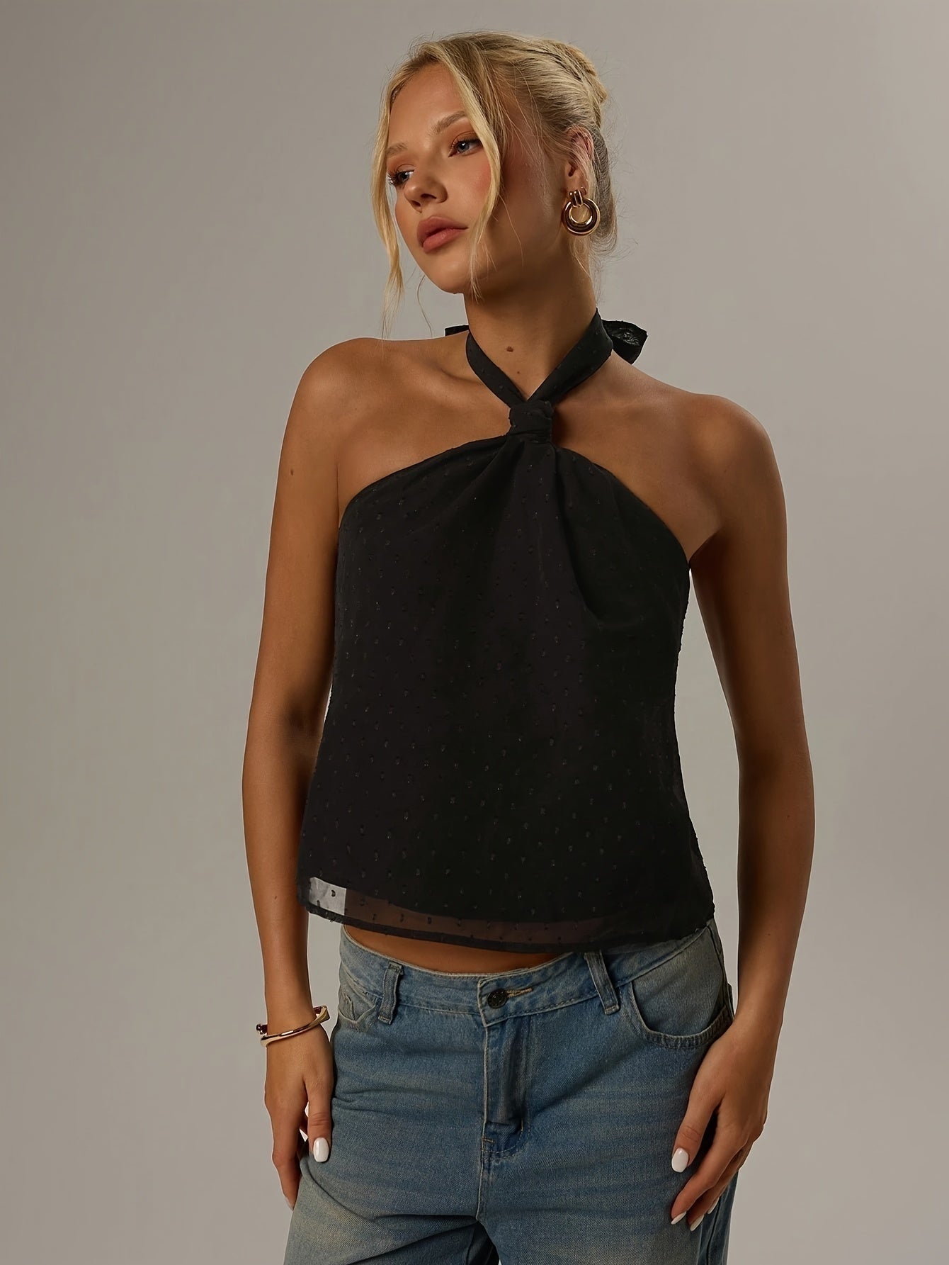 Top Halter Sin Mangas Mujer Cuello Anudado