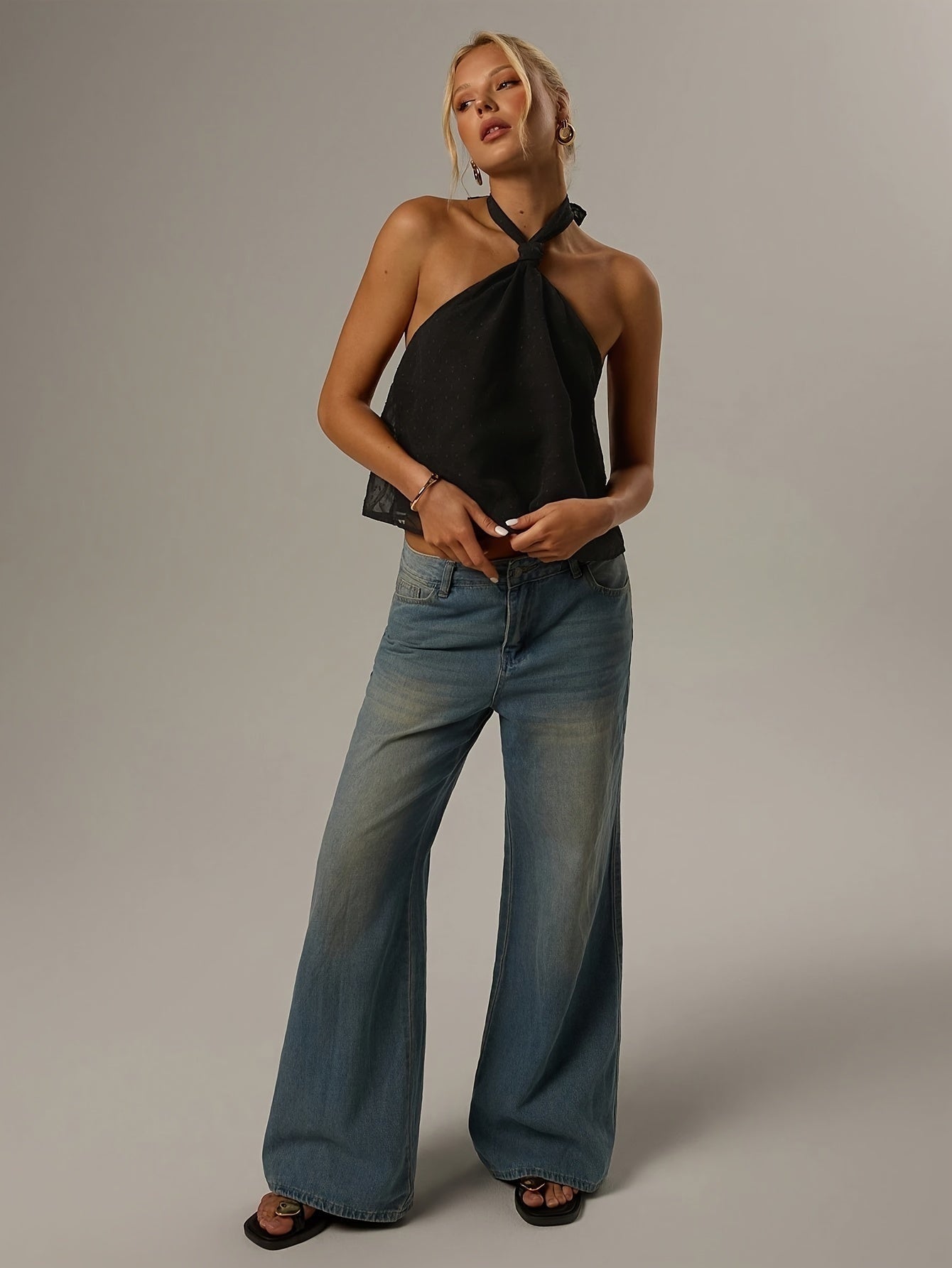 Top Halter Sin Mangas Mujer Cuello Anudado