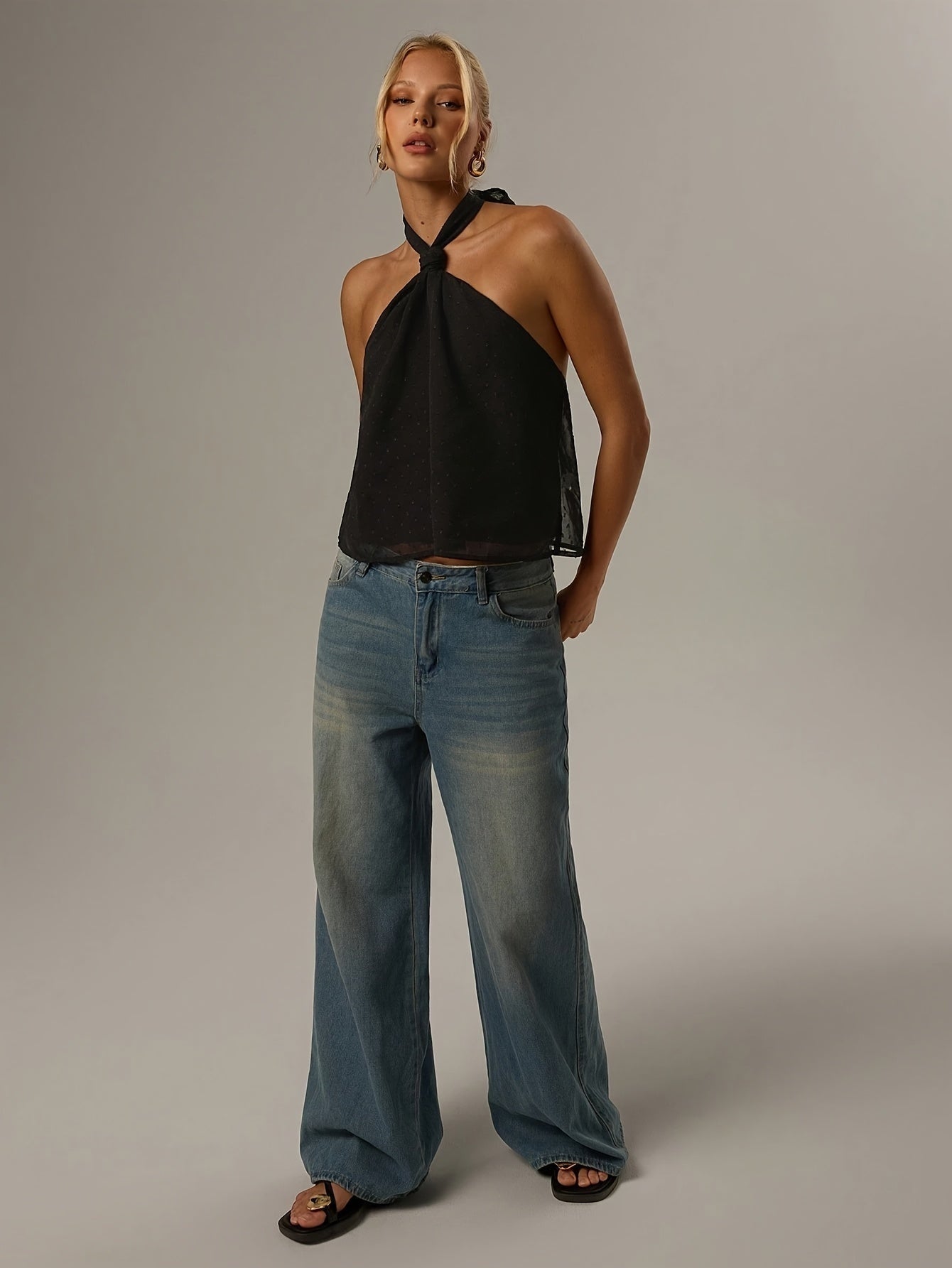 Top Halter Sin Mangas Mujer Cuello Anudado