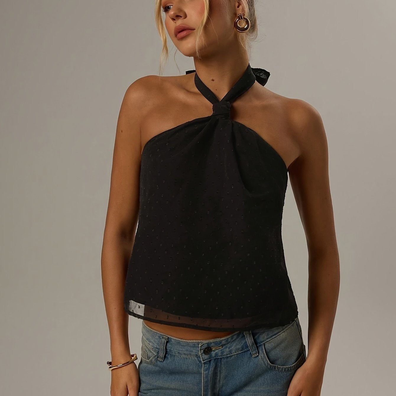 Top Halter Sin Mangas Mujer Cuello Anudado