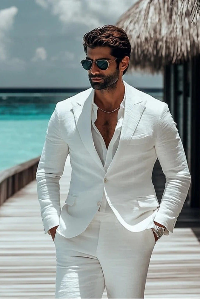 Traje de Lino de dos Piezas Hombre Corte Moderno