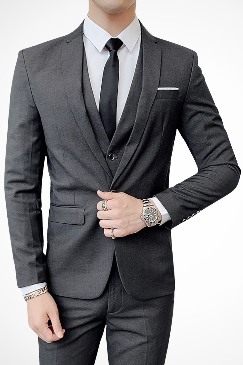 Traje de Tres Piezas de Solapa Notch Hombre Slim Fit