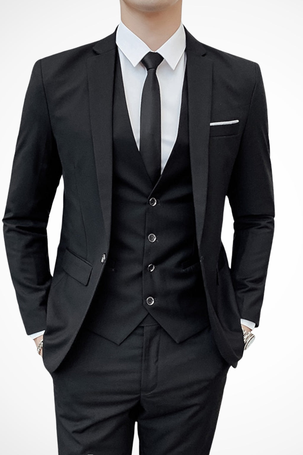 Traje de Tres Piezas de Solapa Notch Hombre Slim Fit