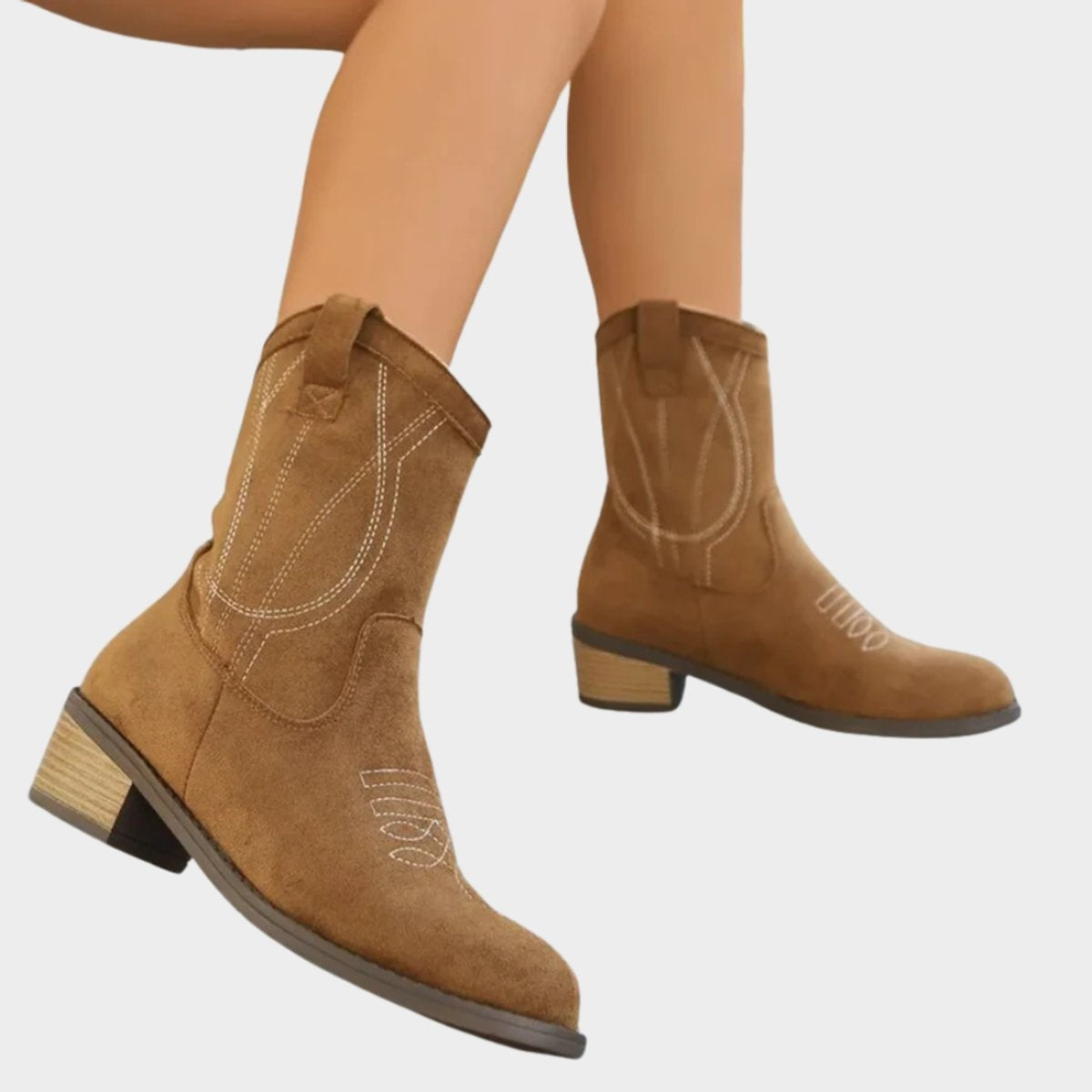 Triana | Botines Cowboy Mujer de Ante Bordados Tacón Bloque
