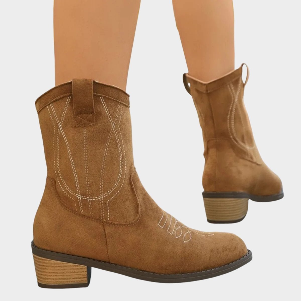 Triana | Botines Cowboy Mujer de Ante Bordados Tacón Bloque