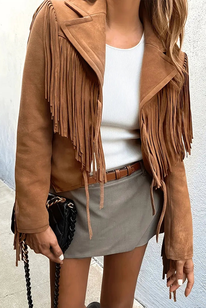 Triana | Chaqueta de Ante Mujer con Flecos Boho Corta