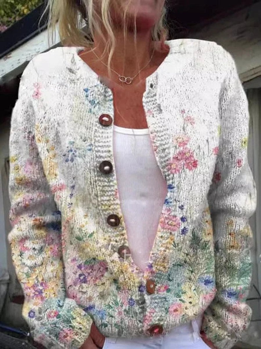 Triana | Chaqueta de Punto Estampado Floral Mujer Botones Madera