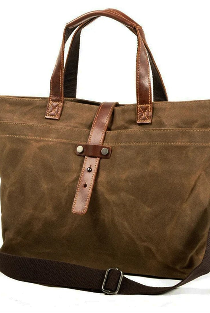 Triana | Tote Bag de Lona Encerada con Detalles de Cuero Mujer Bandolera